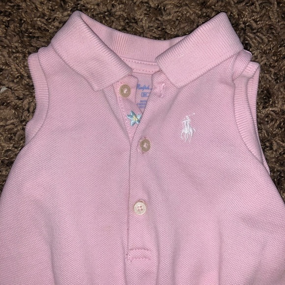 Baby girl pink polo romper. - Picture 3 of 6